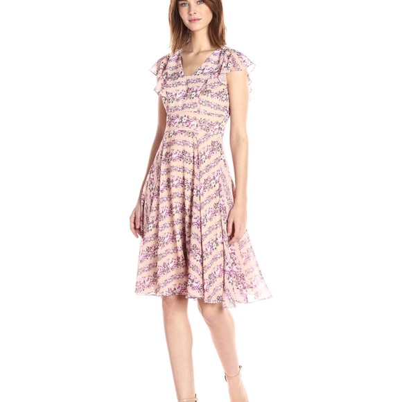 Nanette Lepore Exbury Gardens Floral Midi Dress Peach Multi Size 8 - Picture 2 of 5